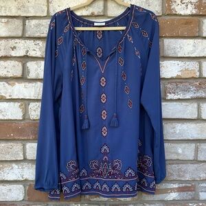 J. Jill Blue Bohemian Blouse